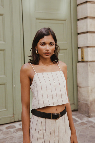 SUNNY LINEN CROP NATURAL STRIPE