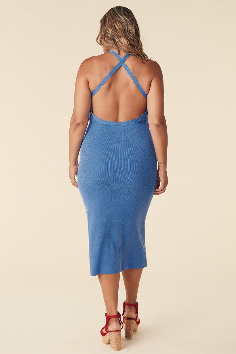 BAREFOOT RIB BACKLESS DRESS COBALT