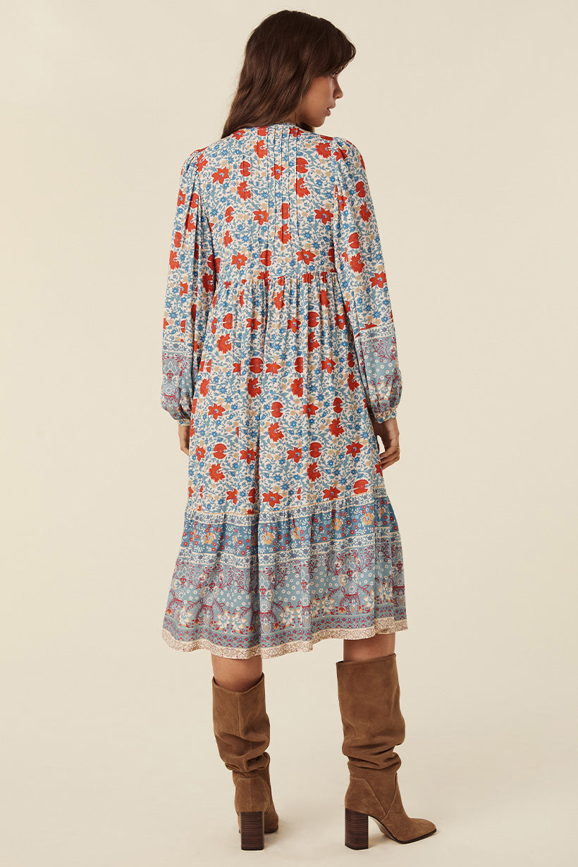 VILLAGE BUTTON DOWN MIDI DRESS SKY