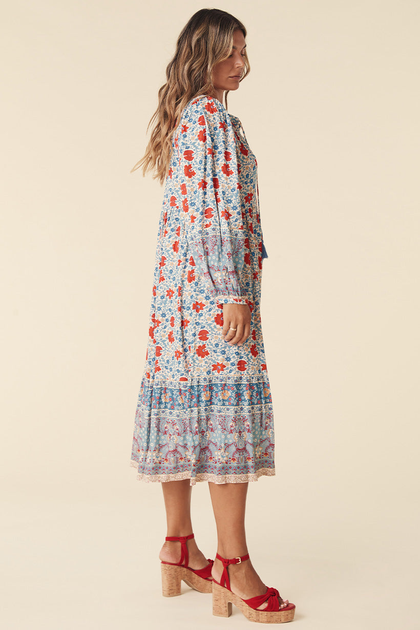 VILLAGE BUTTON DOWN MIDI DRESS SKY