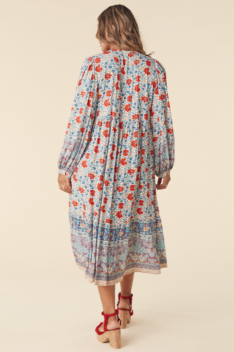 VILLAGE BUTTON DOWN MIDI DRESS SKY