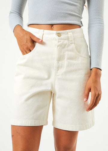 EMILIE ORGANIC DENIM CARPENTER SHORTS OFF WHITE