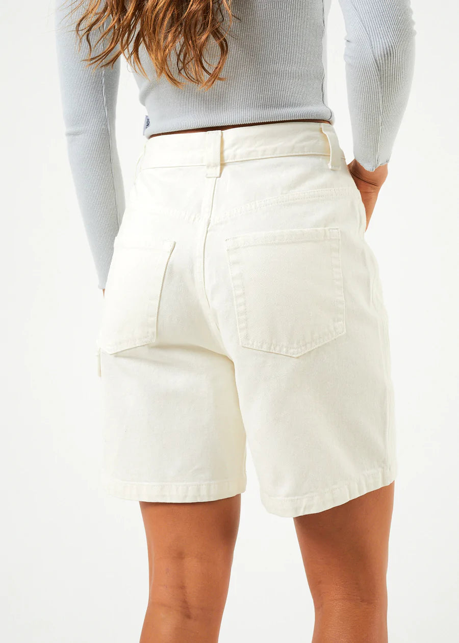 EMILIE ORGANIC DENIM CARPENTER SHORTS OFF WHITE